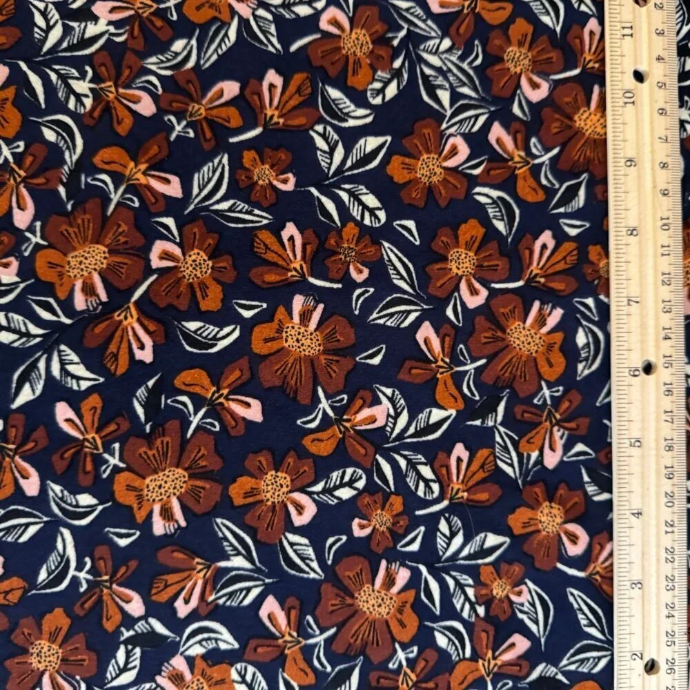 2 yards Brown Navy Floral Knit Fabric Pol/Spandex 58